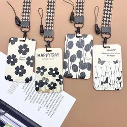 1 Pcs Simple Black And White Flowers Card Holder Campus Student Card Work Permit Bank Card Bus Card ABS Plastic Card Cover