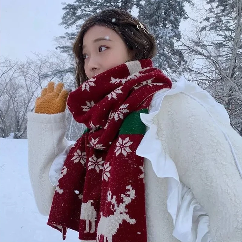 

Red Plaid Scarf Women's Warmth Student Couple Neck Warmer Versatile Autumn Winter Christmas New Year Gift