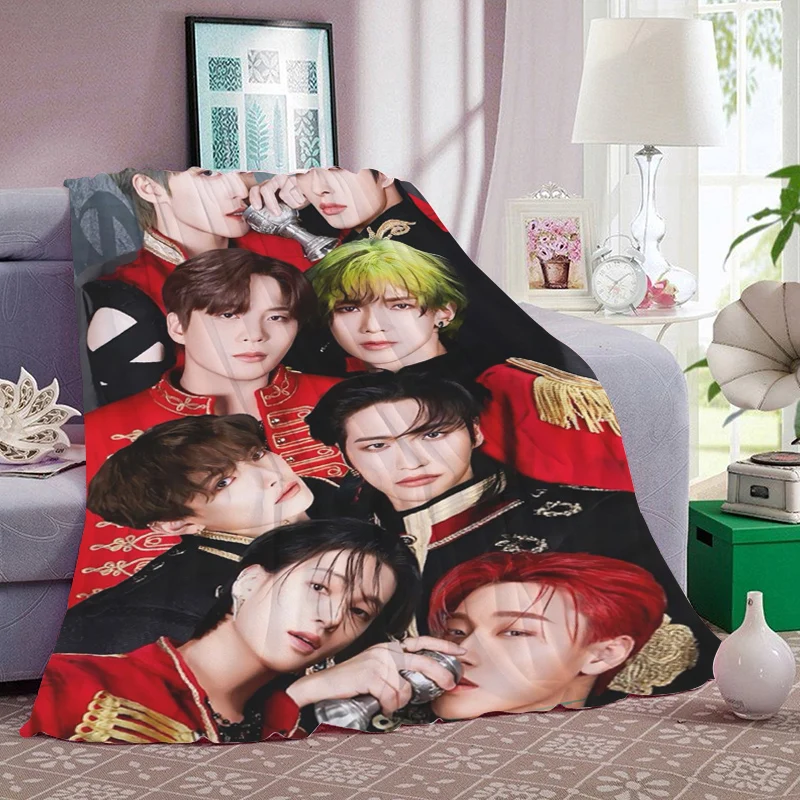 

Fleece Blanket Sofa Winter Warm D-Ateez Kpop King Size Knee Bed Camping Nap Custom Fluffy Soft Blankets Microfiber Bedding