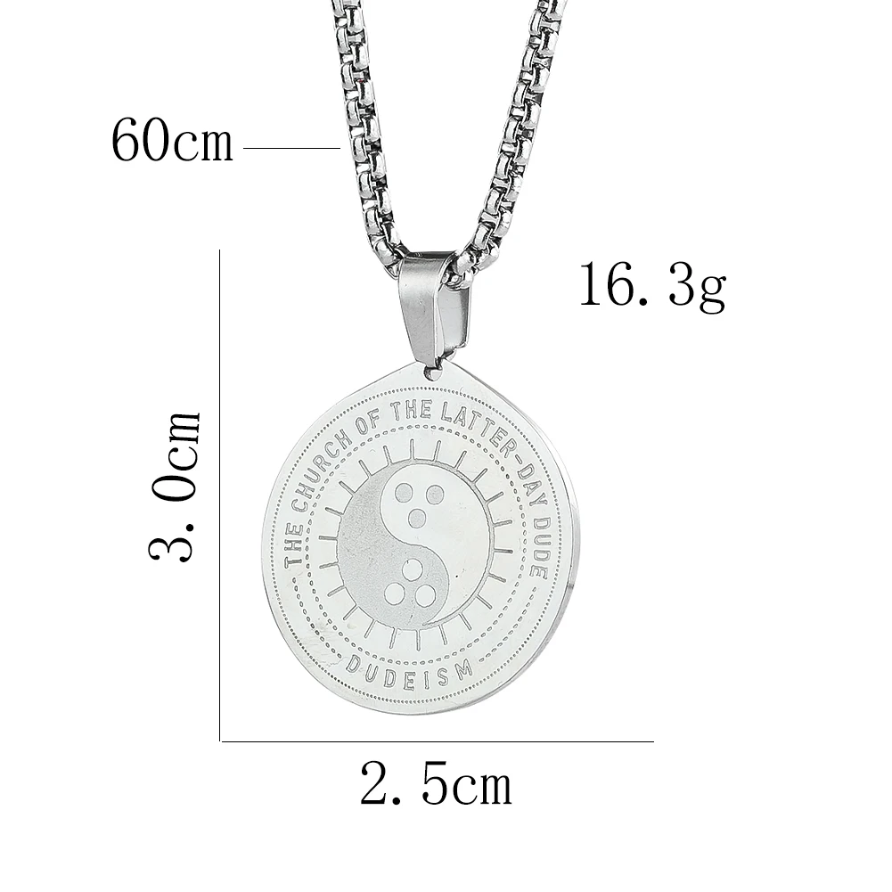 THE CHURCH OF THE LATTER DAY DUDE DUDEISM Tai Chi Yin Yang Gossip Pendant Necklace for Women Men Stainless Steel Jewelry Gifts