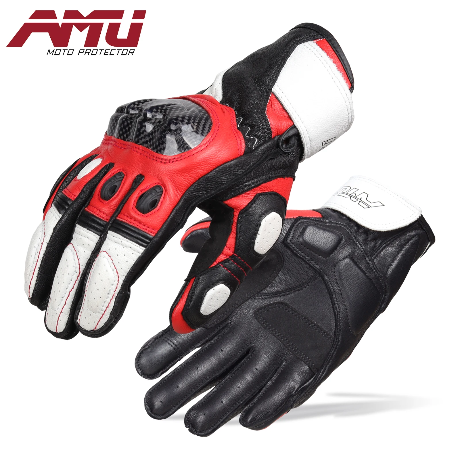 AMU motorcyclist Carbon fiber sheepskin protective bike gloves for men and women touch screen perforated motocross racing