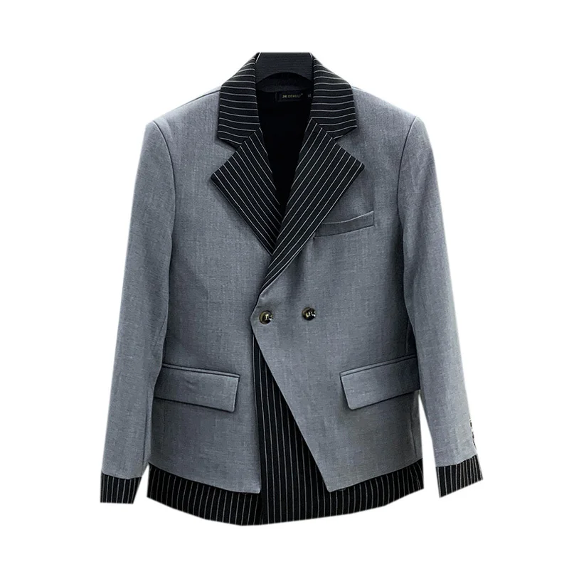 PFHQ-Ensemble veste et pantalon à col patchwork à rayures pour hommes, blazer coréen élégant, olympiques carillon, vêtements de haute qualité,