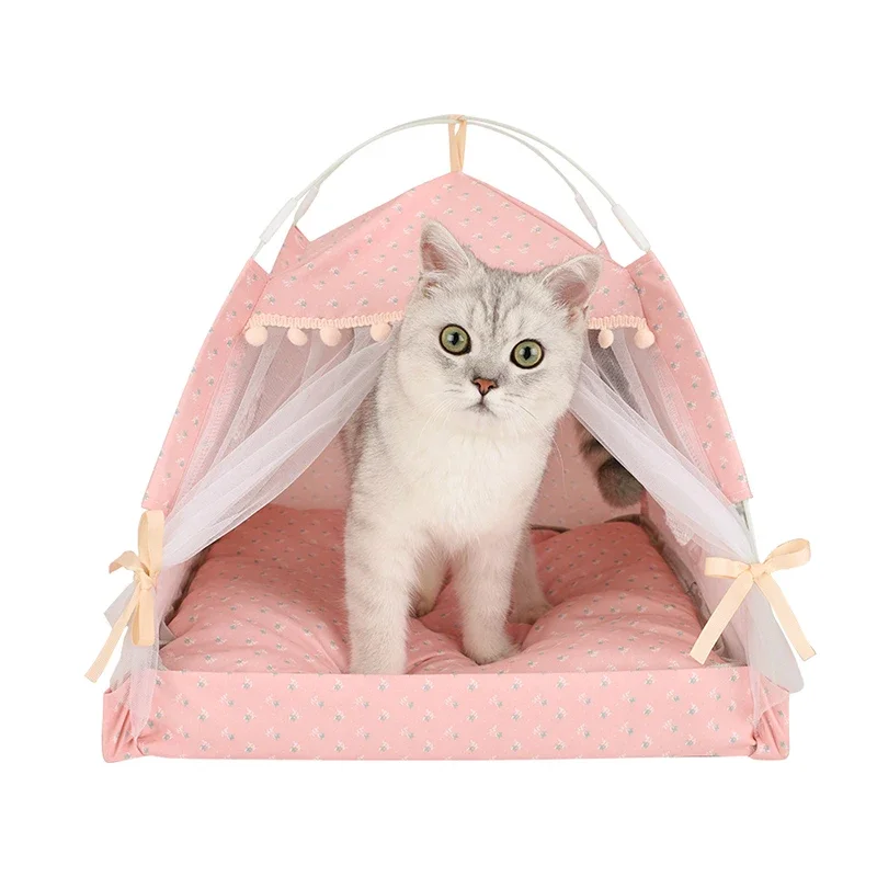 Pet Dog Tent Portable Cute Pattern Cat House Pet Small Dog Bed Breathable Thick Cushion Pet Hut Outdoor Indoor Pet Bed Supplies