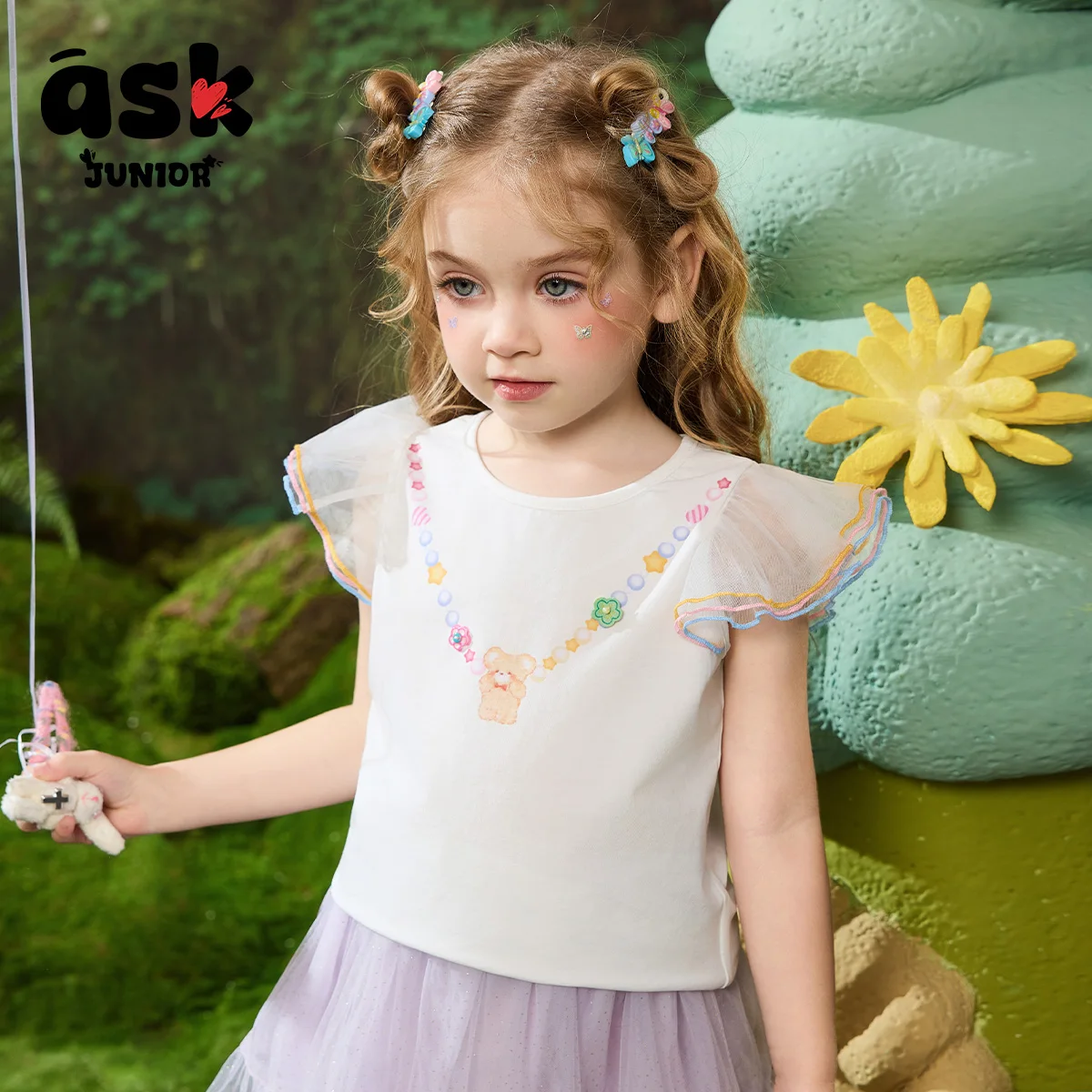 تي شيرت قصير الأكمام شبكي متباين الألوان لطيف للفتيات الصغيرات #4