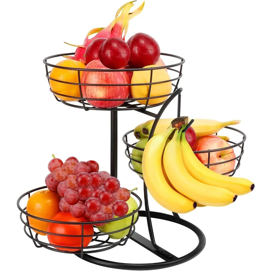 

Livabber Fruit Basket Bowl with Banana Hanger Fruit Vegetable Storage Basket with Banana Tree Holder for Kitchen Counter Detach