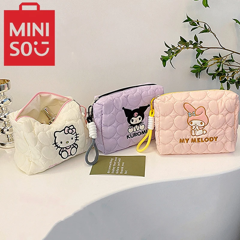 MINISO Sanrio Cute Cartoon Storage Bag Large Capacity Hand held Makeup Bag Kuromi Fashion Portable Makeup Bag