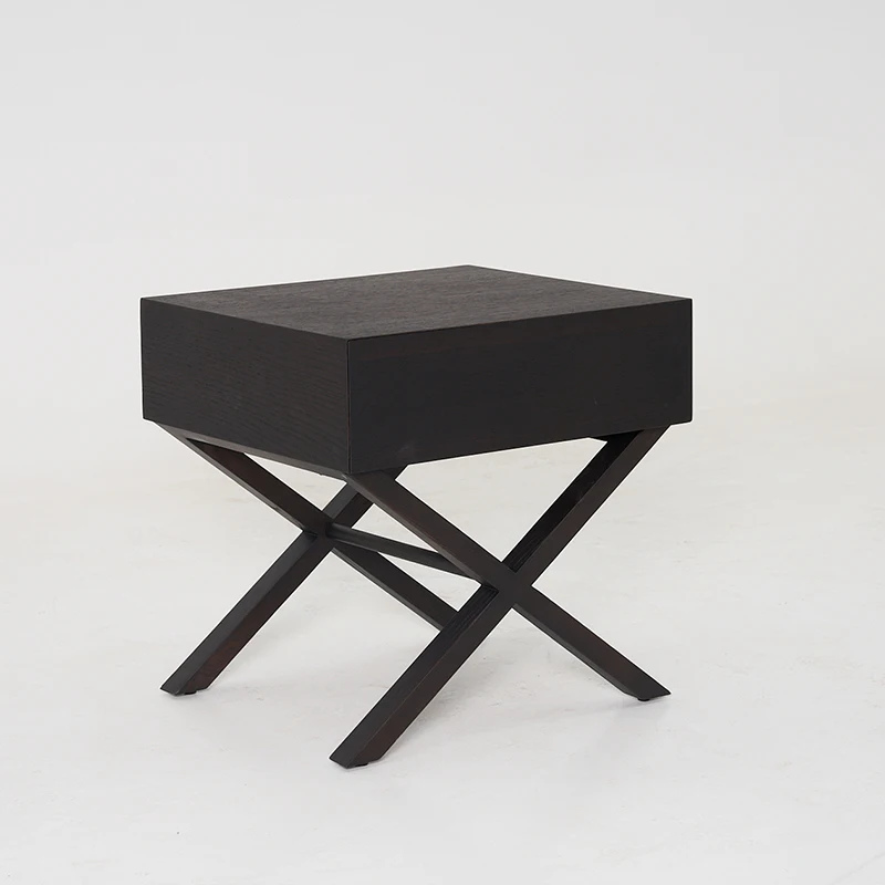 Foshan manufacturers small bedroom furniture modern bedside table black solid wood Italian bedside table
