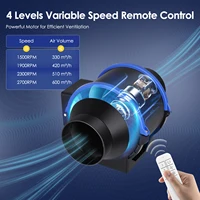 Ventilateur de gaine en ligne 100mm/150mm, 600 m³/h, 4 vitesses, pour ventilation d'air, extracteur de fumée, ventilateur mural pour salle de bain et toilettes 2