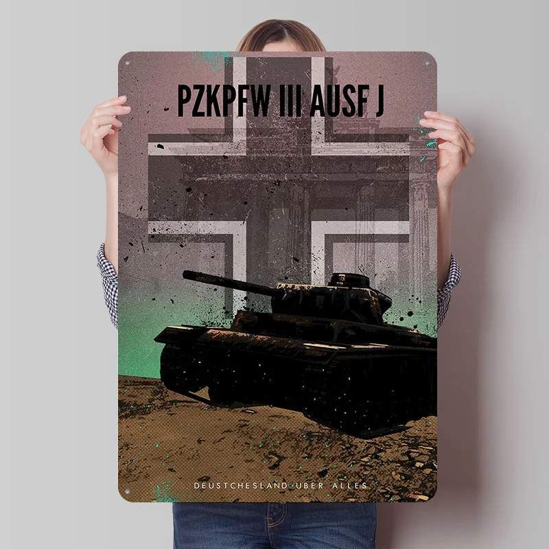 Внимание, танки! Металлическая винтажная табличка PzKpfw III Ausf J с индивидуальным дизайном, ретро-постер для декора спальни и игровой комнаты