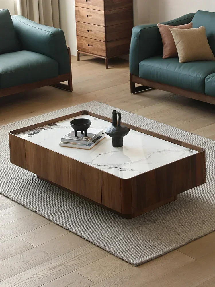 

Чайный столик TAO из камня и массива дерева, легкий люкс, для гостиной, квадратный