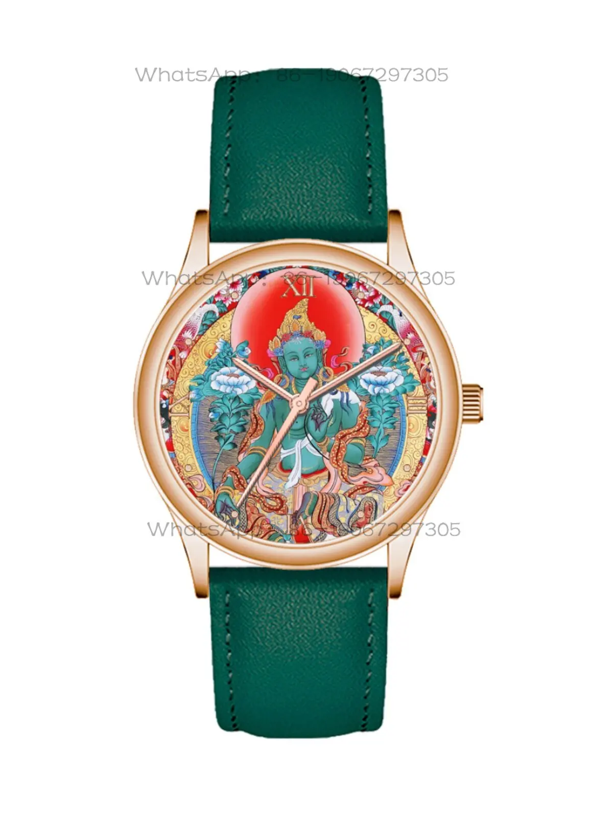 

Green Tara Heart Mantra, Safe Guard of the Forbidden City National Style White Tara Thangka Retro Zen Practice Art Watch Female