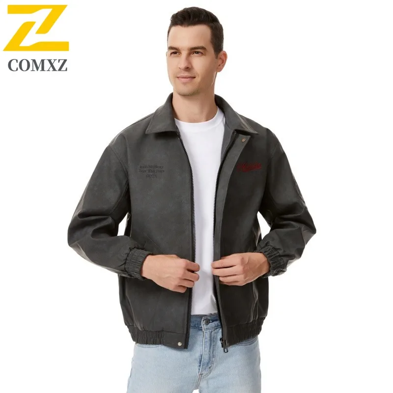

Men's Vintage Biker Jacket Genuine Leather Stand Collar Water-Resistant Windproof Motorcycle Coat Urban Streetwear Loose Fit