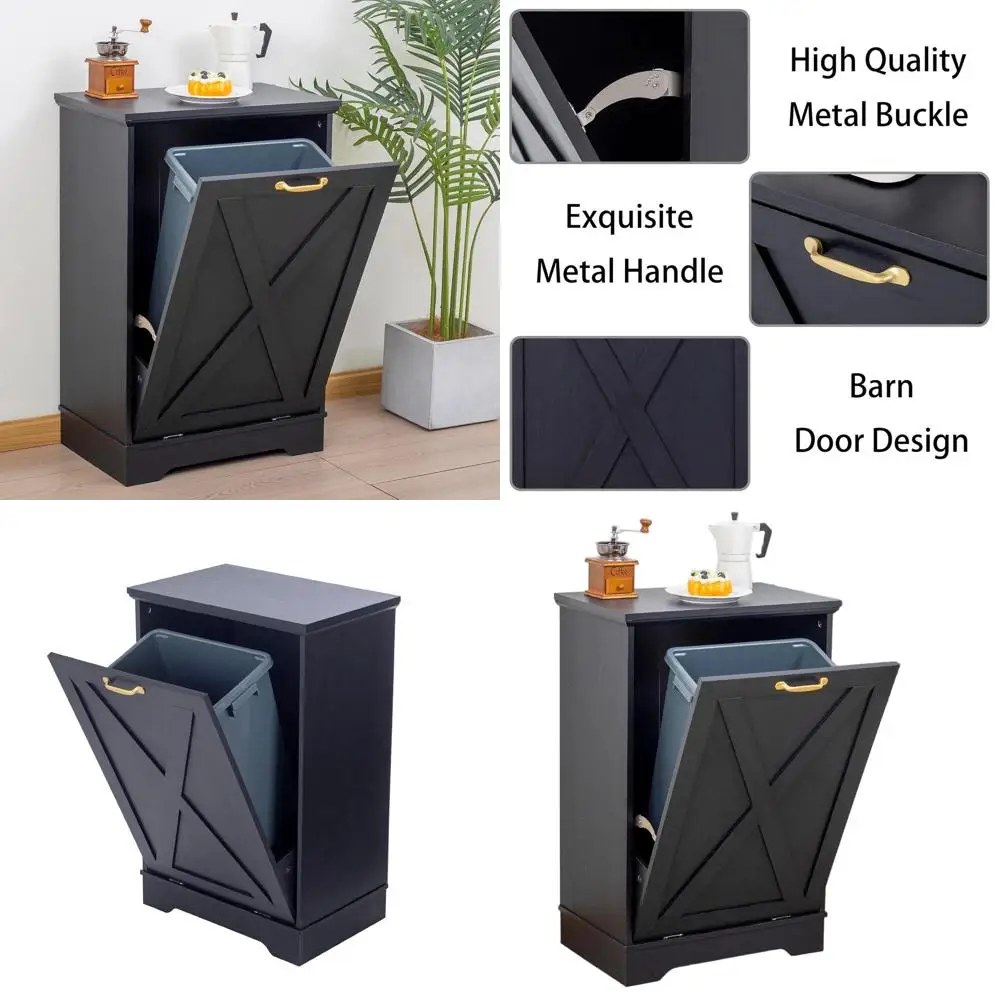 

Деревянный шкаф-мусорница для кухни - черный