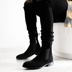 Chelsea Boots for Men Black Flock Business Handmade Men Shoes Ankle Slip on Shoes for Men