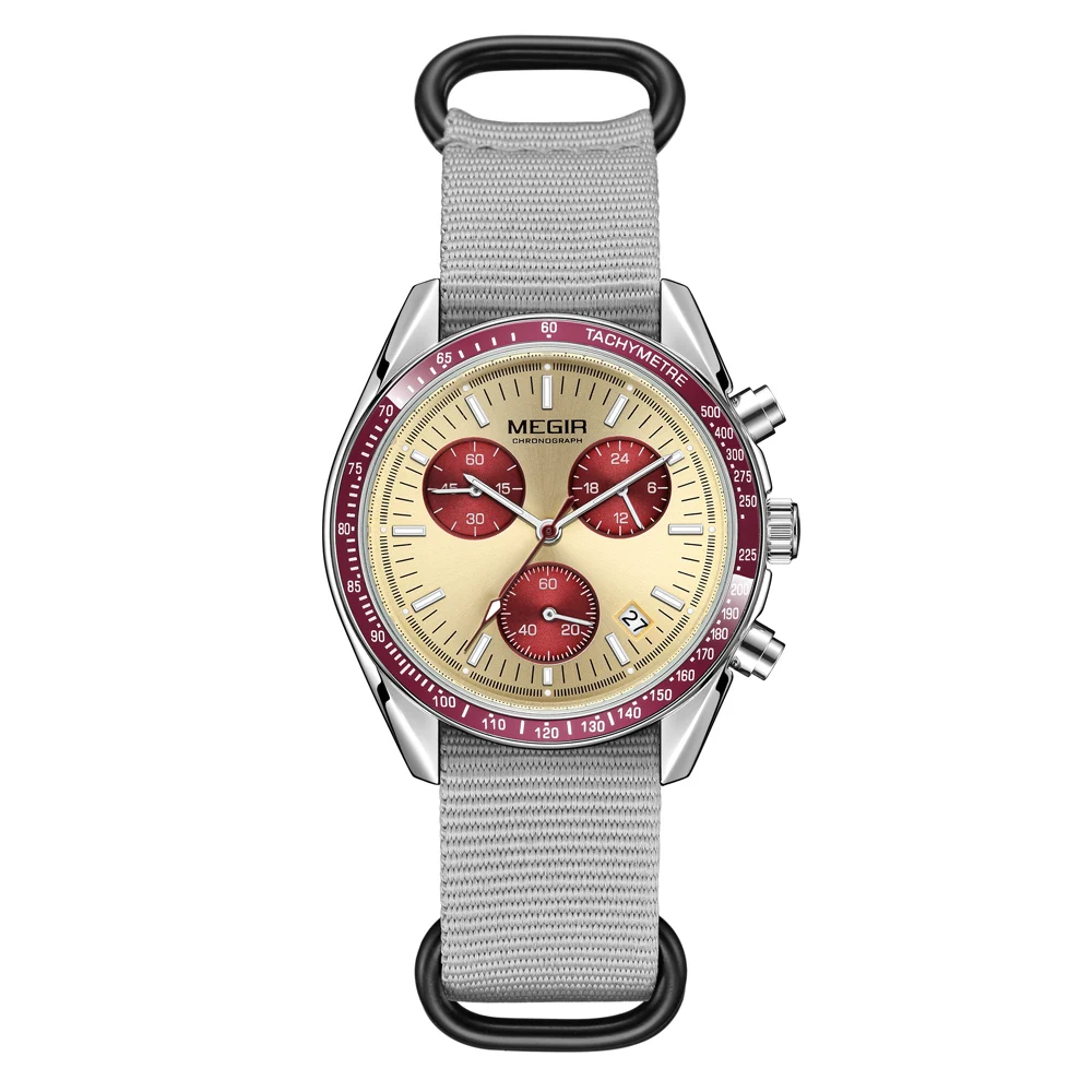 MEGIR Quartz Chronograph Watches Men Waterproof Sport Wristwatch Men's with Fashion Nylon Strap Luminous Pointers Date Male Gift