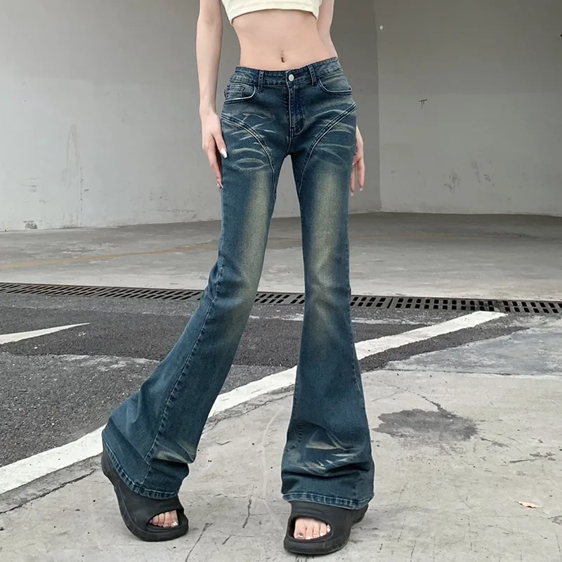

New Jeans Women's Clothing Retro Street Style Distressed White Low Rise Spicy Girl Jeans Slim Fit Versatile Micro Flared Pants