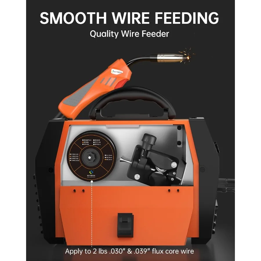 HITBOX 140A MIG Welder Gasless 110V 220V Dual Voltage Flux Core Welder Flux MIG Lift TIG Stick 3 In 1 Synergy MIG Welding Machi
