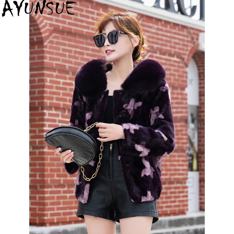 معطف فرو المنك من AYUNSUE للسيدات وصل حديثًا معاطف شتوية قصيرة للمرأة ملابس عصرية أنيقة للمرأة جودة عالية شوبانا Жénska #3