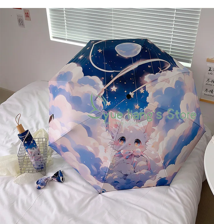 Cartoon White Cat Pattern Umbrella Full Automatic New Smart Umbrella for Women Stong Stond Sun Protection UV Sombrilla