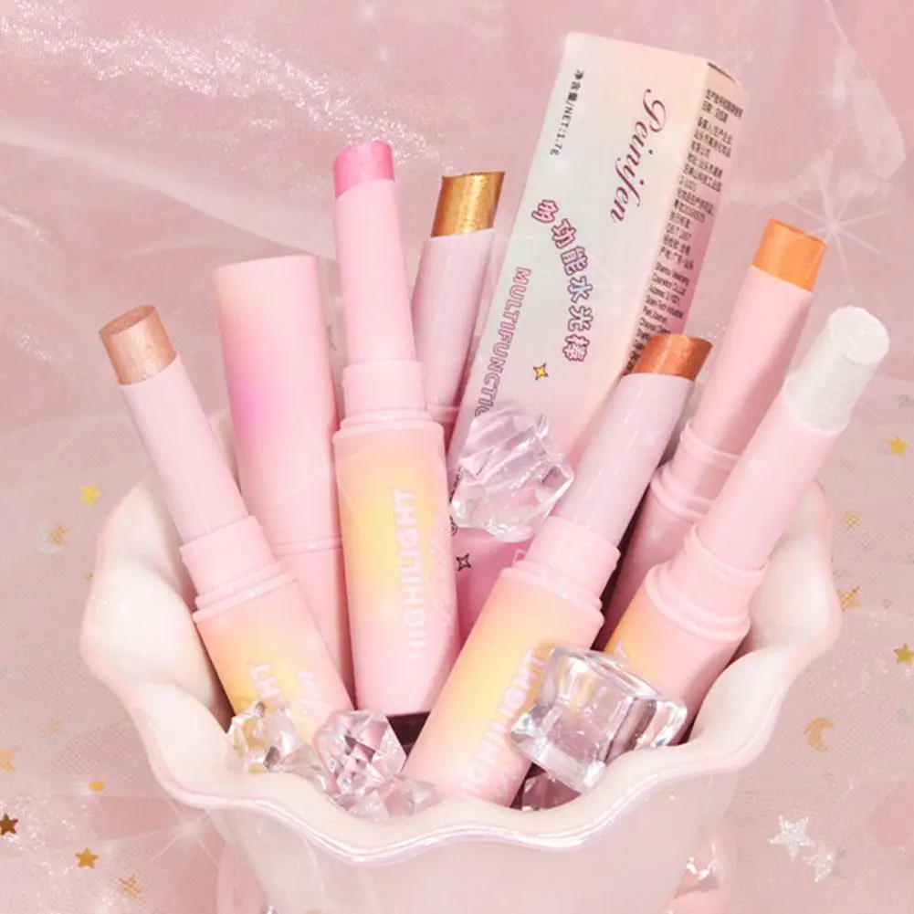 6 kleuren multifunctionele Crystal Jelly Highlight oogschaduwstick Super glanzende meerkleurige oogschaduw lippenstift Highlight Stick