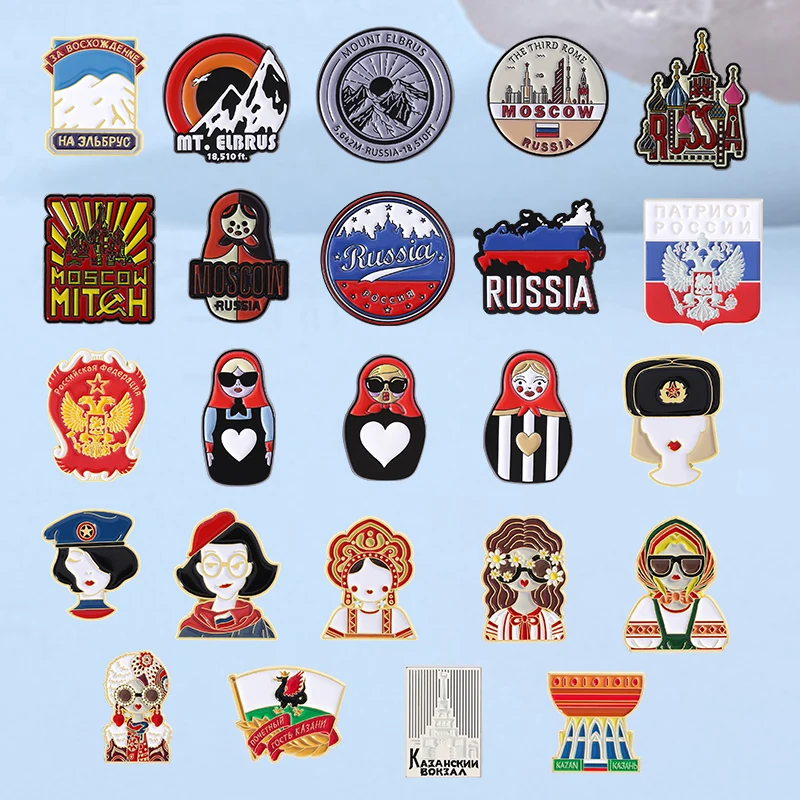Russian Customs And Traditions Enamel Pin Russian Nesting Doll Kazan Moscow Metal Brooches Lapel Badge Jewelry Gift For Friend
