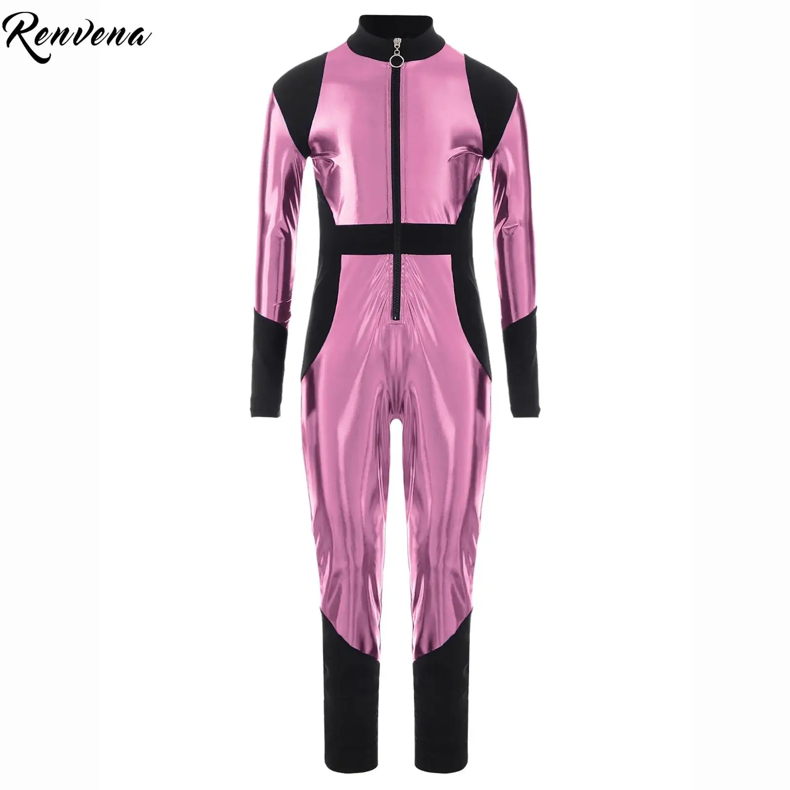 

Детский костюм инопланетянина для девочек на Хэллоуин, косплей, комбинезон с длинными рукавами, металлический комбинезон, вечерние спортивные боди, платье