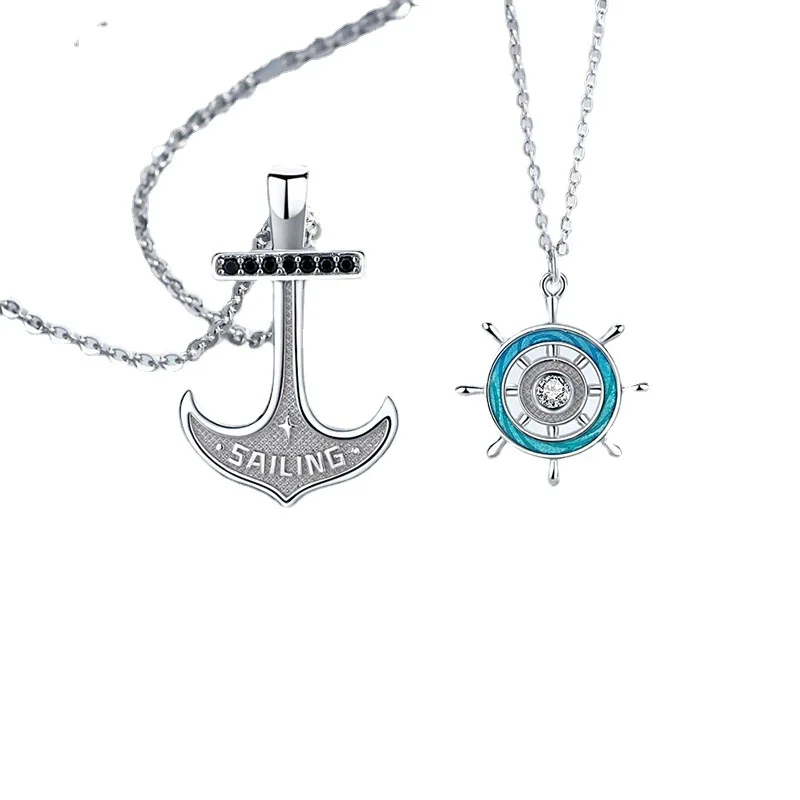 جديد حار بيع زوجين فضية اللون الايبوكسي سفينة الدفة مرساة السفينة قلادة موضة الاتجاه مجوهرات هدية DZ0037 #5