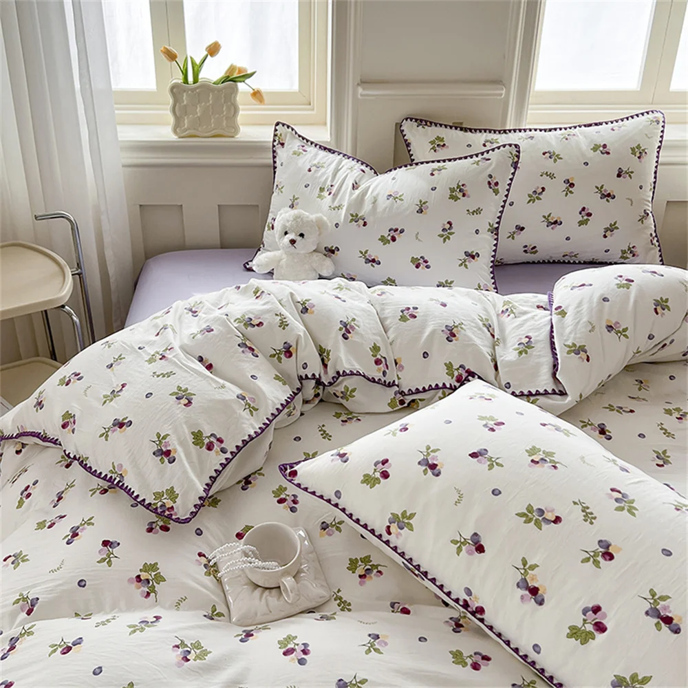 Imagem -04 - Conjunto de Cama de Algodão Lavado para Adultos e Crianças Lençol Roxo e Uva Capa de Edredão Fronha Pristine Têxteis-lar Peças