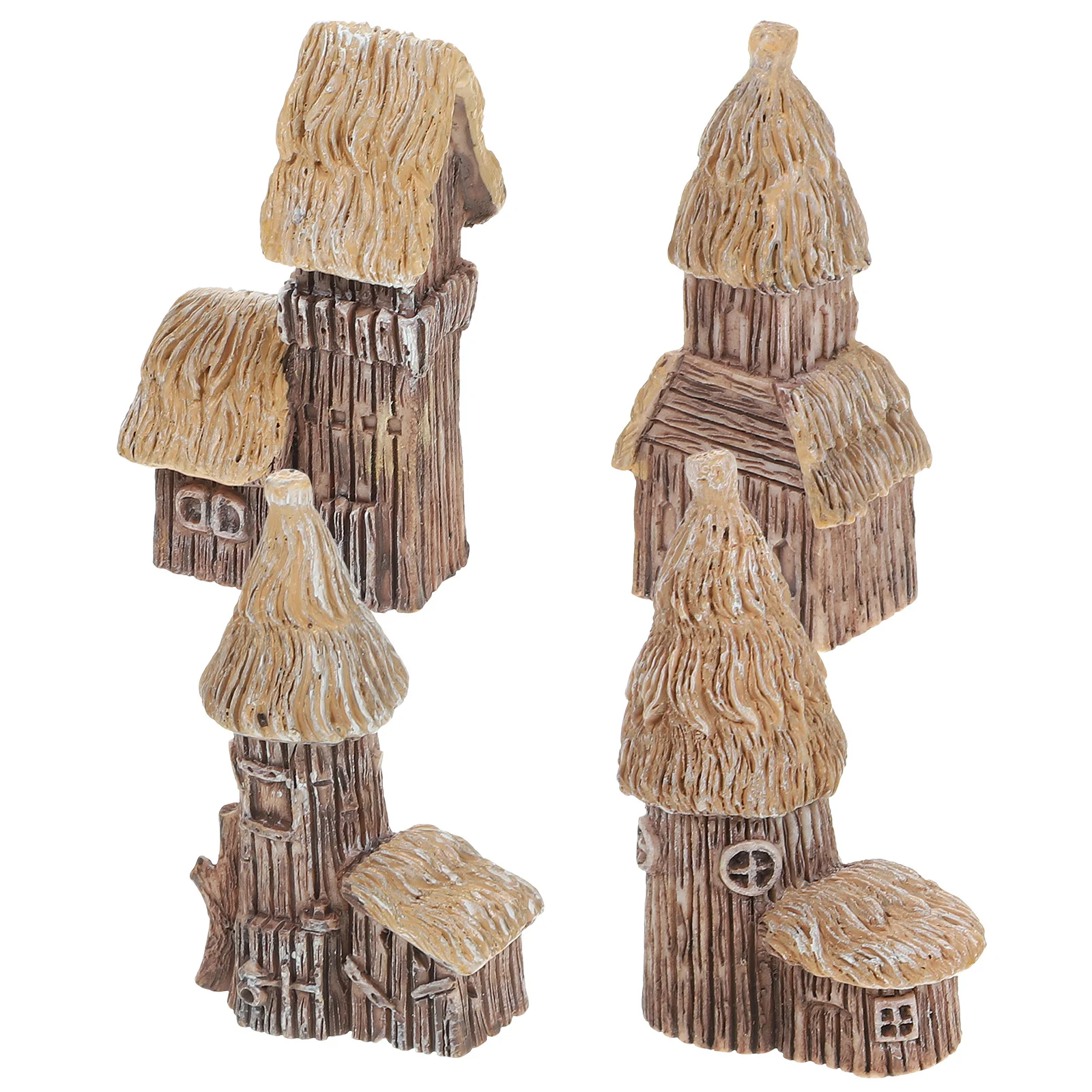 

4Pcs Realistic Thatched House Ornament Mini Rustic Cottage Decor for Desktop Miniature Garden Resin Vintage Hut Accessory