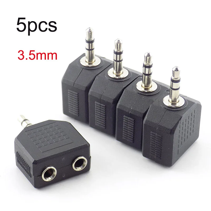 5pcs 3.5mm Male to Dual 3.5mm Female Audio Jack Double Earphone Headphone Mini Stereo Y Splitter Adapter Plug for MP3 Phone D3