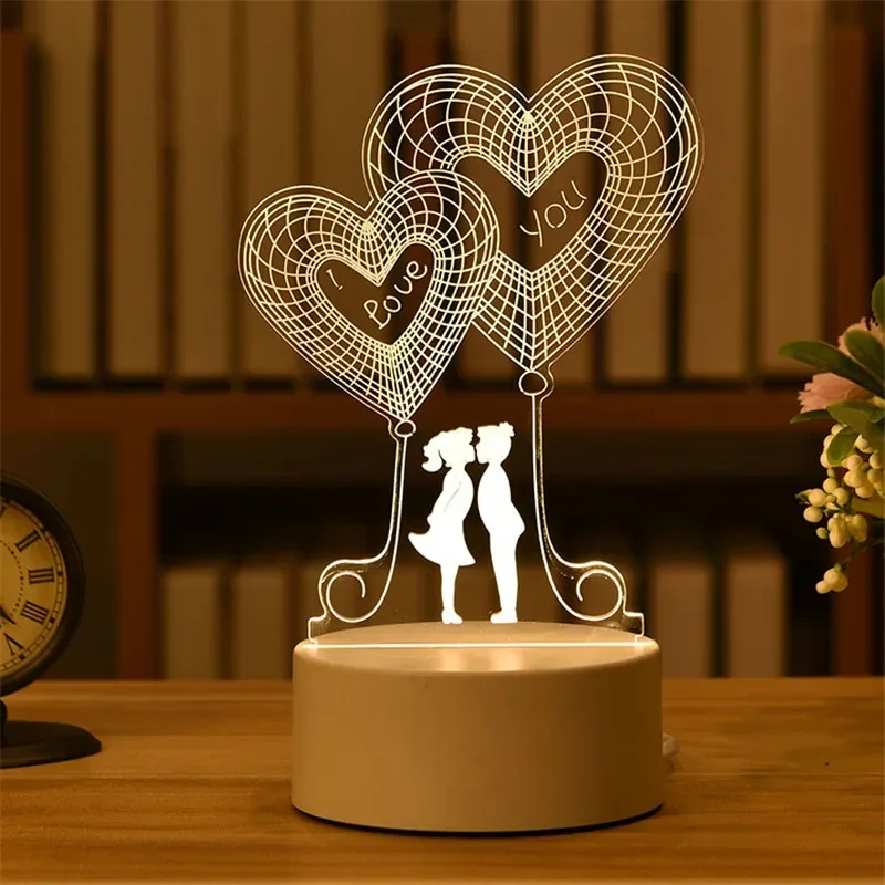 Romantic Love 3D Led Lamp for Home Kids Children\'s Night Light Wedding Decoration Birthday Party Valentine\'s Day Bedside Lamp