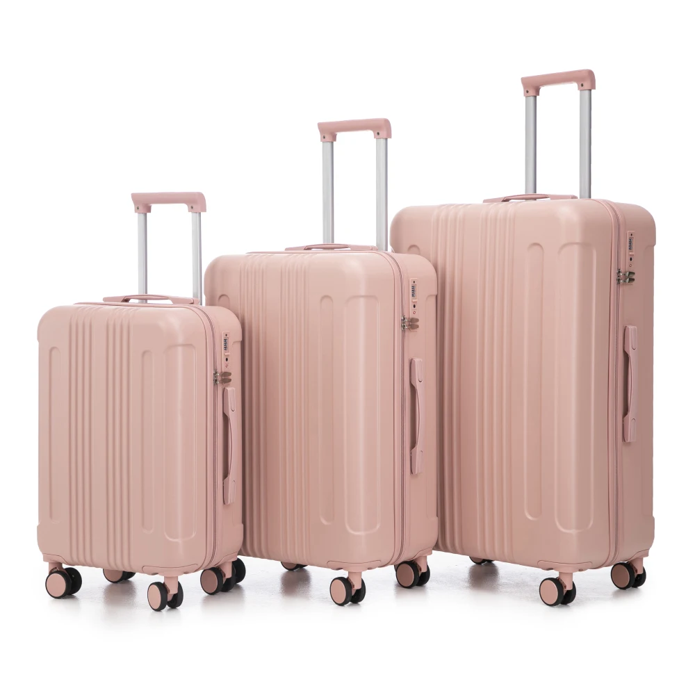 

YQXH 20"/24"/28" 3 pcs/set in ABS Spinner Wheel Luggage, Carry on Suitcase, Matching Color, TSA Combination Lock (Pink)