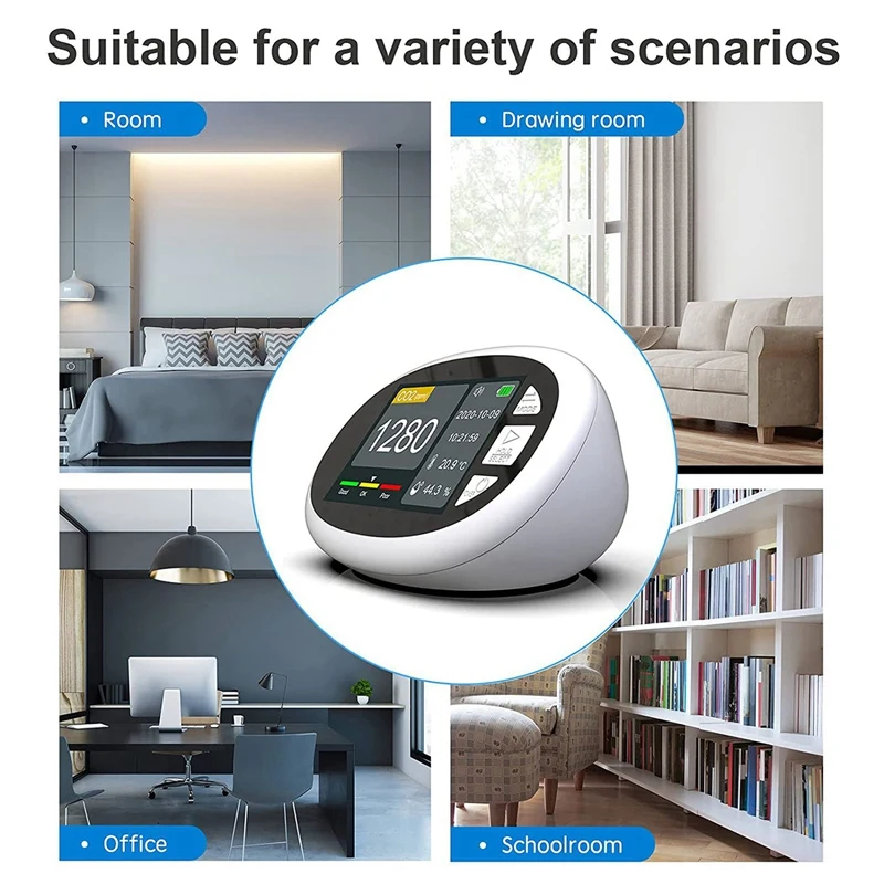 Indoor Air Quality Monitor,CO2 Detector Meter,Tabletop Digital Temperature And Humidity Gas Pollution Detector,For Home