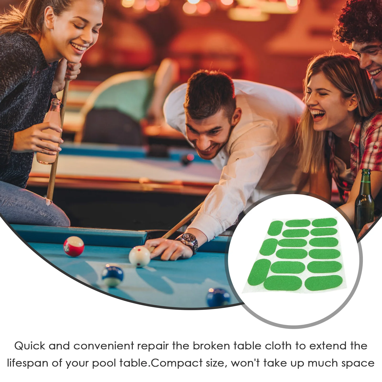 Patch de réparation de Table de billard vert, 1 feuille, marqueur de nappe de billard, autocollant, accessoire de réparation, patchs de réparation de Table de billard