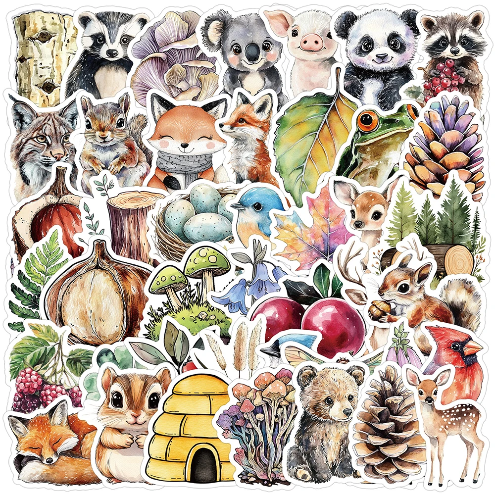 

10/30/50/100pcs Vintage Watercolor Animal Cartoon Stickers for Skateboard Phone Luggage Diary Cute Waterproof Sticker Decoration