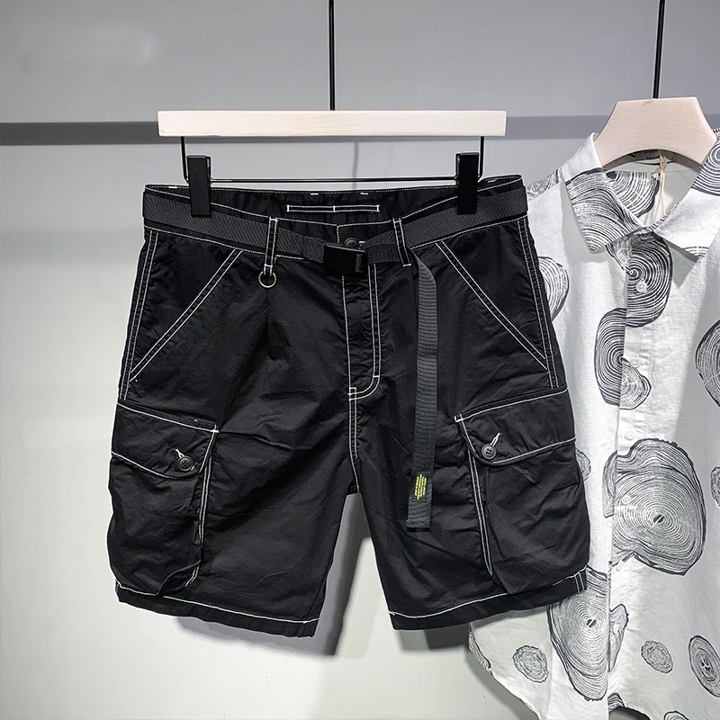 

Мужские летние брюки из ледяного шелка в японском стиле, повседневные, модные, свободного кроя, с декоративными швами, длиной до колена