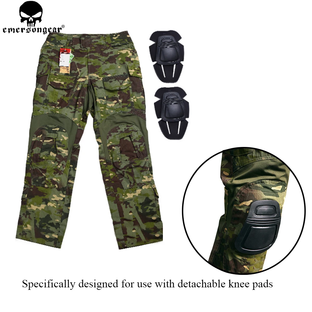 Pantaloni da allenamento EMERSONGEAR pantaloni da caccia con ginocchiere pantaloni da gioco Tropic Multi-camo Paintball