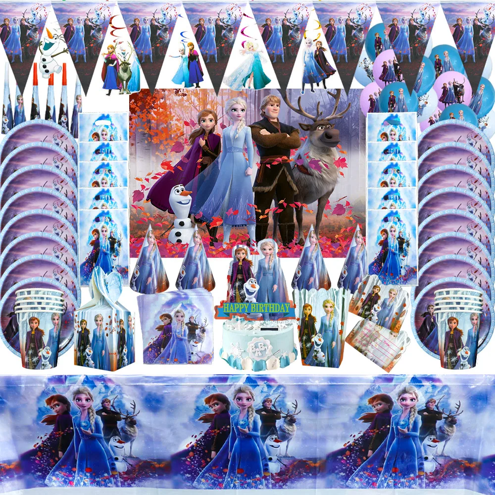 Frozen 2 Theme Birthday Party Decor Supplies Disposable Tableware Set Birthday Party Kids Favor Return Gift DIY Party Decor