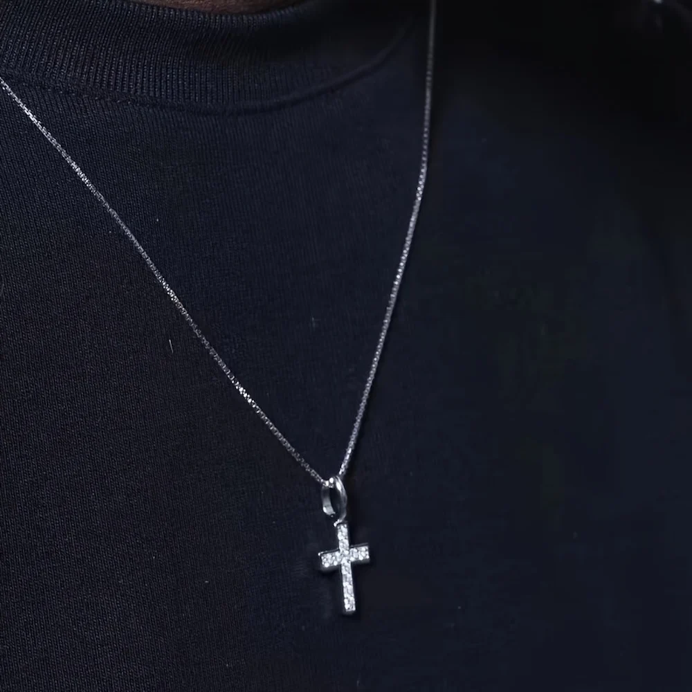 Edelstahl-Kristallkreuz-Anhänger-Halskette Hip-Hop Stahlfarben Edelstahl-Halskette für Männer Retro-Schmuck Trend-Accessoires – Detail 6