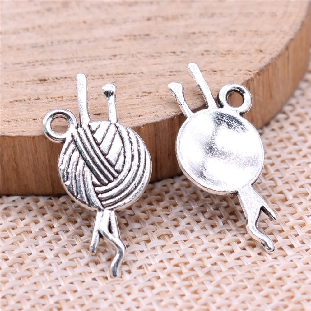 WYSIWYG 20pcs 26x12mm Yarn Hairball Woolen Charm Pendants For Jewelry Making Antique Silver Color Yarn Pendants Charm