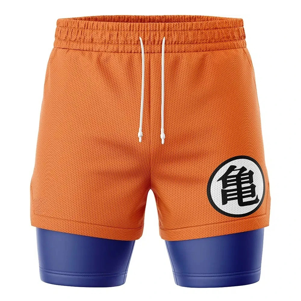 2026 Sommer Dragon Ball Z Goku Kanji 2-in-1 Doppellagige Gym-Shorts, Übergroße Herren Fitness Retro Streetwear Unisex Sportshorts