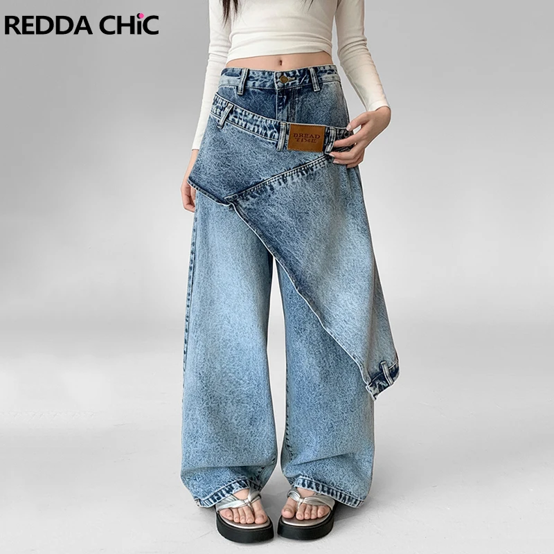 

Джинсы REDDACHiC женские многослойные, винтажные, модные, асимметричные, свободные, повседневные, широкие, мешковатые, из денима, в корейском уличном стиле