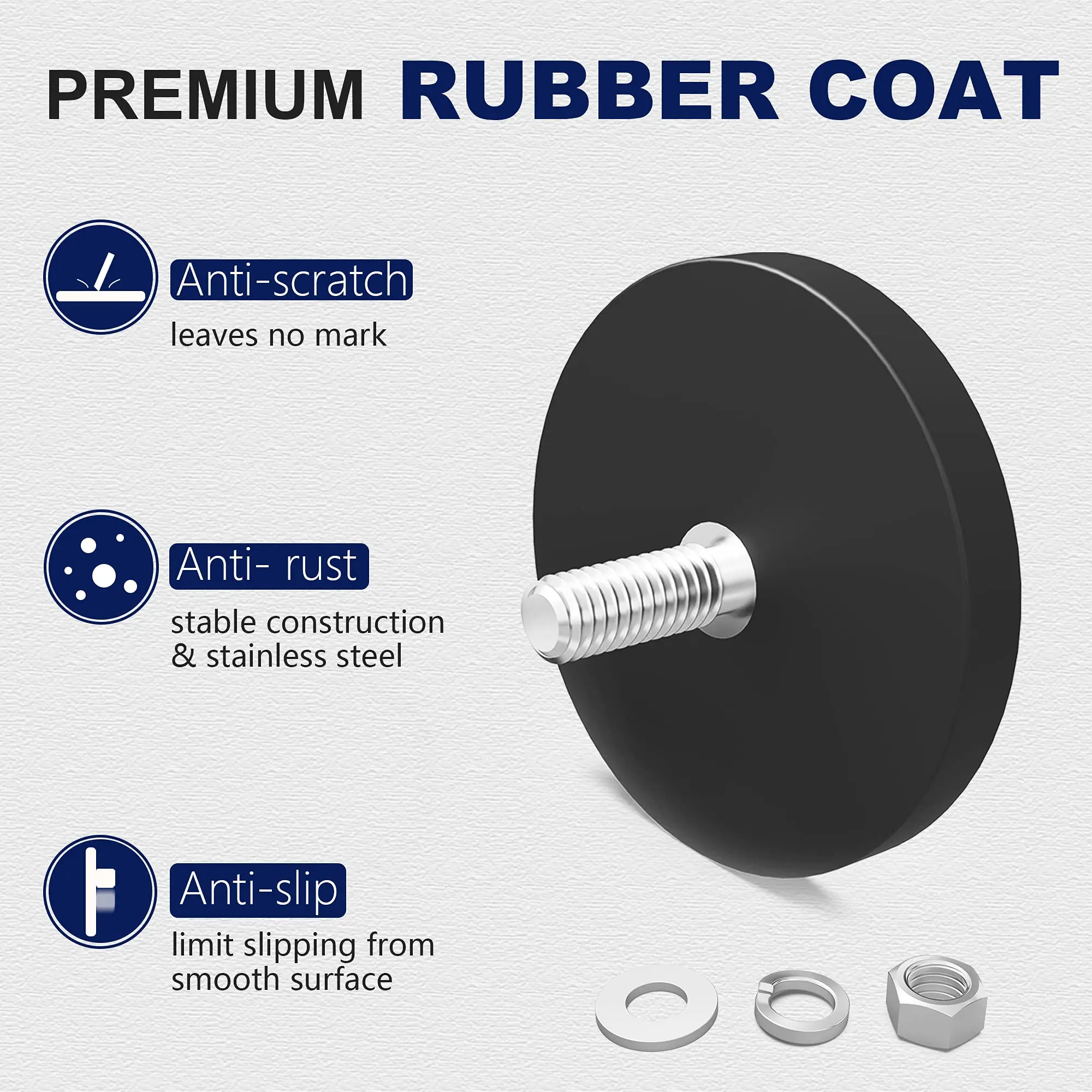 مغناطيس مطلي بالمطاط C66، قاعدة مغناطيس النيوديميوم مع مسامير وصواميل ملولبة M8، قاعدة تثبيت مع طلاء مطاطي أسود