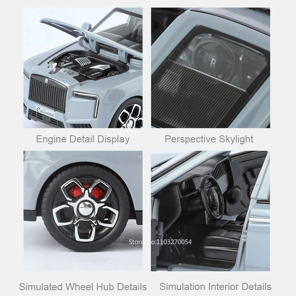 1:32 Rolls-Royce Cullinan Dawn Modell Spielzeug Druckguss Legierung Auto Sound Licht Zurückziehen Türen Geöffnet Miniatur Autos Simulation Ornament