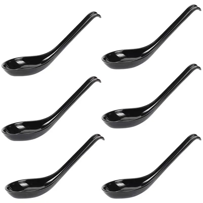 Hotel Black Soup Spoon Hook Long Handle Spoon Kitchen Accessories Imitation Porcelain Plastic Lamian Noodles Spoon Household