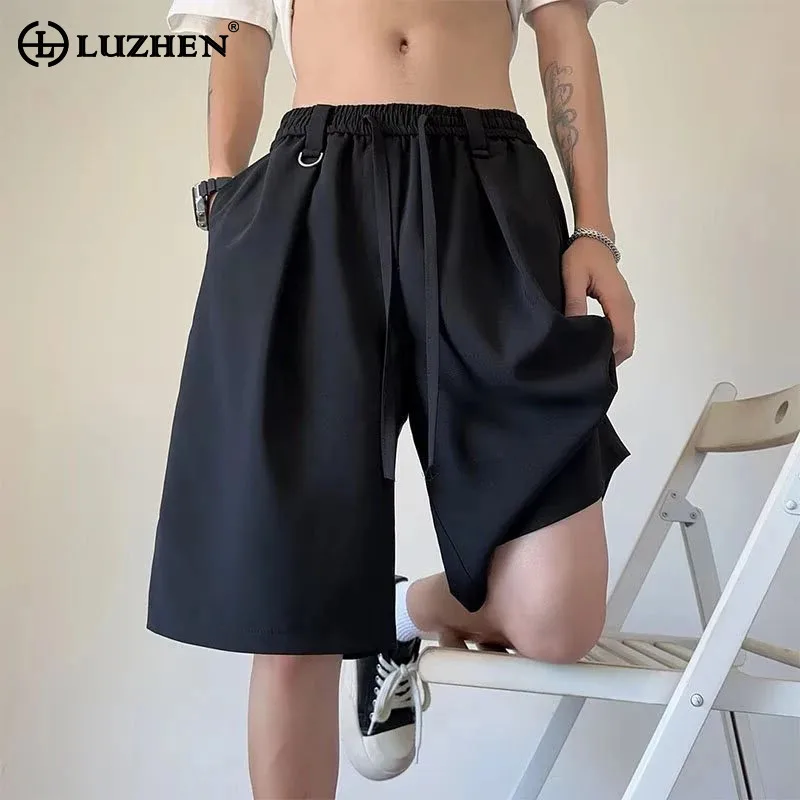 LUZHEN Straight 2026 Waist Summer Elastic Solid Color Drawstring Five-pointed Pants Men Fashion High Quality Male Shorts JY8476