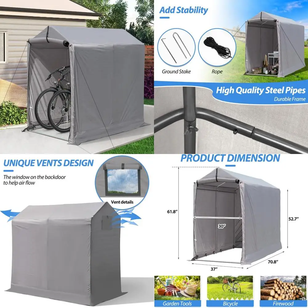 

Durable 6x3 Ft Outdoor Storage Shed with Zipper Door for Bikes, Mowers, and Garden Equipment