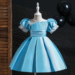 Girls Party Dresses Children Ball Gown Princess Pleated Skirt Wedding Birthday Piano Performance Vestidos 5 Colors 110cm-150cm