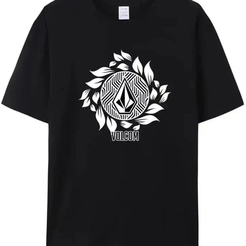 [TEW] Camiseta V-Volcoms con estampado Simple de verano 2024, algodón puro, transpirable y cómoda, manga corta para mujer