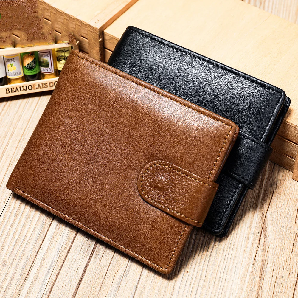 Casual deisnger short wallet with coin poket for men male genuine leather short purse money clip wallet card holder rfid men bag